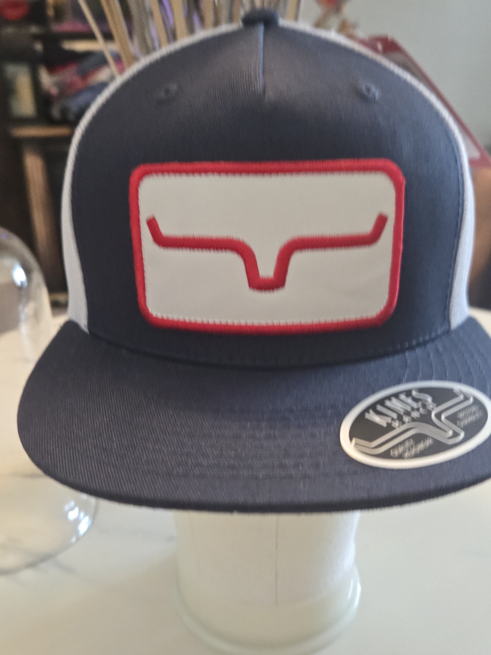 Kimes Ranch White Mesh Trucker Hat with Red Logo Card